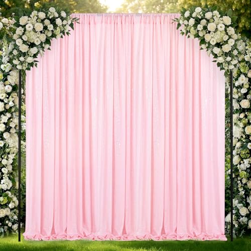 Image of Pink Sequin Backdrop Curtains-1 Panel 3FTx8FT Light Pink Backdrop for Wedding, Glitter Party Decorations Background Drapes for Birthday Party Anniversary Graduation Photo Booth Decor