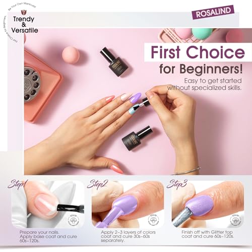 Image of ROSALIND 24pcs Gel Polish Set with 4 Bottles of Base and Glossy Matte Glitter Top Coat Brown Purple Gel Nail Set Suitable for All Seasons
