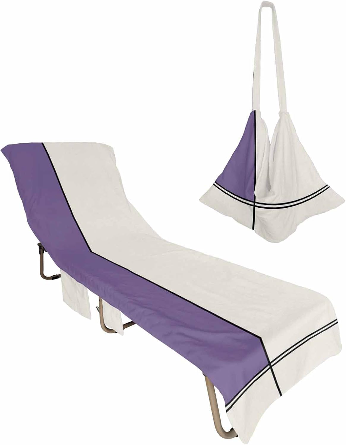 Farmhouse Purple Beach Pool Patio Lounge Chaise Chair Cover Towel With Pockets,Absorbent & Quick Dry Microfiber Towel Cover Bag Summer Accessories for Sunbathing Modern Abstract Geometric Stripes Art