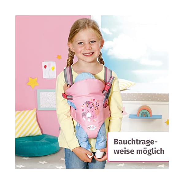 Zapf Creation 832462 BABY born Babytrage - Puppentrage für Kinder Puppezubehör, 2 Blickrichtungen mit verstellbaren Gurt in rosa grau für 36 cm und 43 cm große Puppen geeignet – Bild 5