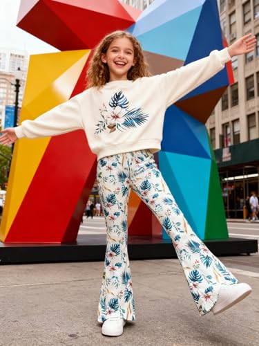 Image of Girls 2 Piece Outfits Long Sleeve Butterfly Sweatshirt & Flared Pants Fall Clothing Set Size 7-12 Years