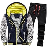 SERUMY Winter Sportanzug Herren Baumwolle Gefütterte Jogginganzug Kapuzenjacke mit Reißverschluss Oberteile Hose Fleece-Innenseite Sweatjacke Jogginghose Kapuzenpullover Kapuzenpulli Traininghose