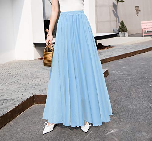 Women's Chiffon Elastic High Waist Maxi Skirt Pleated A-Line Flared Flowy Bohemian Skirts3