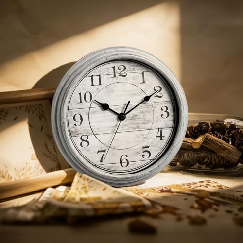 Image of Wall Clock, 9 Inch Silent Wall Clocks Battery Operated, Decorative Clocks for Kitchen Living Room, Bedroom (Gray)
