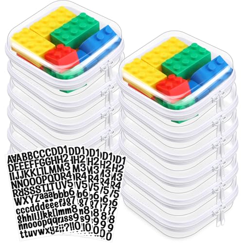 12 Pcs Clear Hard Zipper Case Plastic Zipper Pouch with 5 Sheets Alphabet Stickers Double Toy Storage Organizer Makeup Case for Travel Building Blocks Puzzles Cosmetic(5 x 5 x 2”) - Main Image