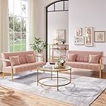 Yaheetech 56.5" W Modern Sofa Small Sofa Luxurious Velvet Fabric Couch with Gold-Tone Metal Arms and Legs for Living Room, Home Office, Studio Pink - Image 2