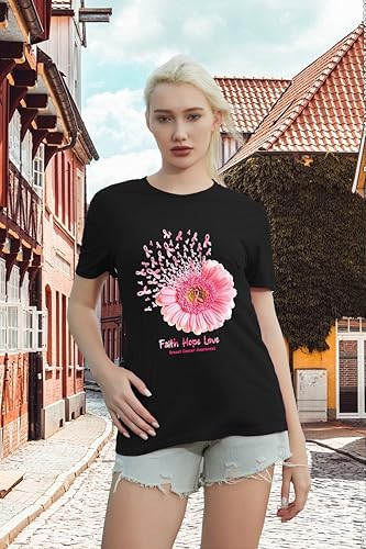 Breast Cancer Shirts for Women Sunflower Pink Ribbons T-Shirt Breast Cancer Awareness Tee Tops2