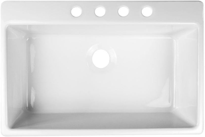 Essence Top Mount Acrylic 33x22x9 in 4-Hole Single Bowl Kitchen Sink in White