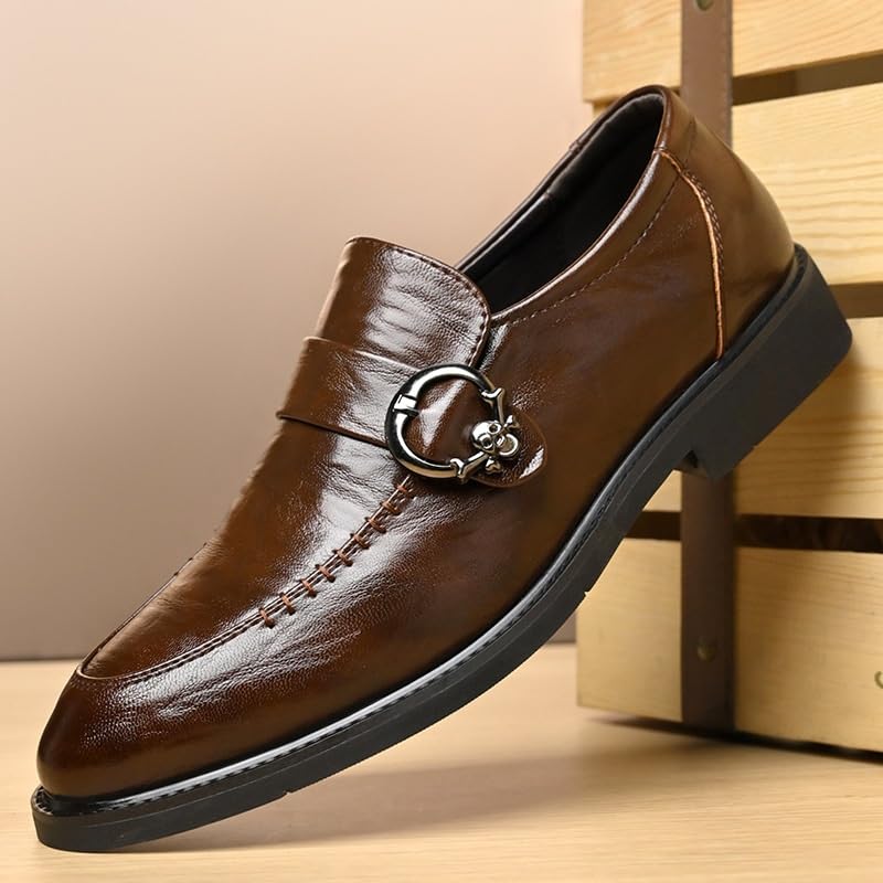 Men's Oxford Slip-On Casual Retro Pointed-Toe Dress Shoes Fashion Business Low Heels Formal Derby Shoes4