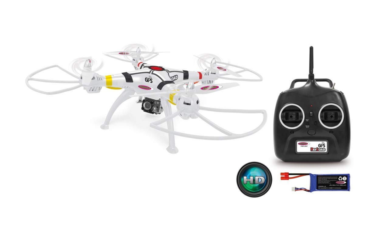 JAMARA 422026 Payload GPS Drone Altitude Full HD WiFi Coming Home, Quadrocopter, Drohne, Foto, Video, WiFi FPV Version mit HD Kamera, 350g Zuladung, ab 14 Jahre, automatische Höhenkontrolle, Weiß