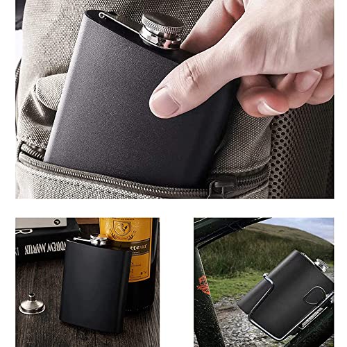 Black Flask For Liquor, Premium 6 Oz Leak Proof Stainless Steel Pocket Hip Flask With Never-Lose Cover, Great Gift Idea Flask For Men Women #TOP1