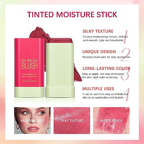 Paminify Soft Creamy Blush Stick,On-The-Go Blush,2-In-1 Cheek And Lip Tint,Waterproof Hydrating Solid Natural Moisture Smooth Blendable Matte Finish Face Blush Makeup,03 Coral Orange thumb #5