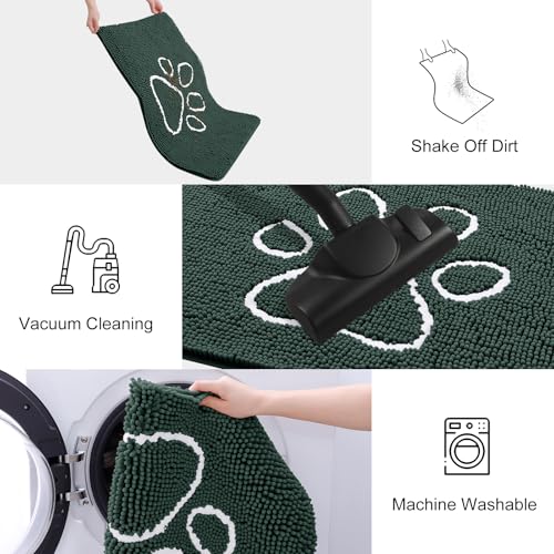 Image of Smiry Dog Door Mat for Muddy Paws, Absorbent Dirt Trapper Non Slip Quick Dry Washable Chenille Mat for Mud Dogs, Entry Rug for Indoor and Outdoor (47x24 Inches, Green and White)