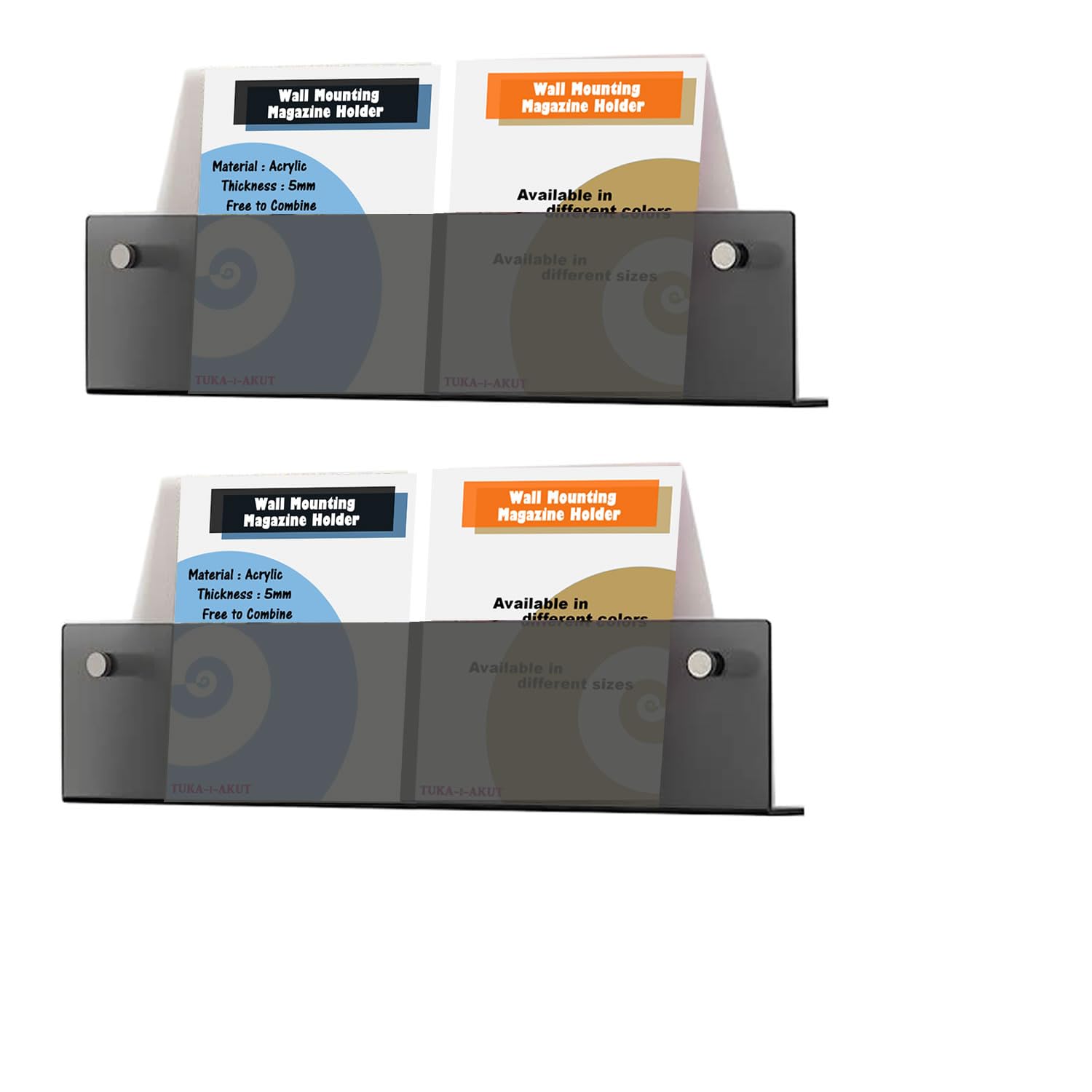 TUKA-i-AKUT 2X 60cm Portariviste da Parete, Acrilico Extra Resistente, Mensole Portabrochure Paret, Scaffale da Paret Riviste Giornali Opuscoli Libri, Supporto da Parete Nero TKD8256-60cm-2x