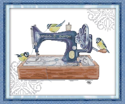 Opiniones de Kits estampados los preferidos por los clientes. 43 Benway - Kit de punto de cruz preimpreso con estampado, kit de bordado de 11 quilates, regalo para ella, máquina de coser de pared y tres pájaros, 45 x 39 cm, 17.72 x 15.35...