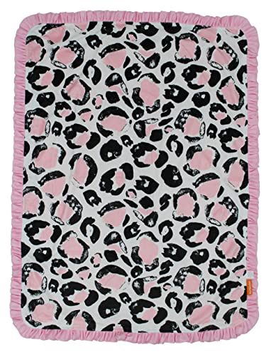Image of Dear Baby Gear Custom Print Baby Blanket - Double Layer Infant Blanket - Toddler Blankets - Great Size for a Crib, Stroller or Car Seat - Pink and Black Cheetah, Pink with Ruffles, 43 inch x 33 inch