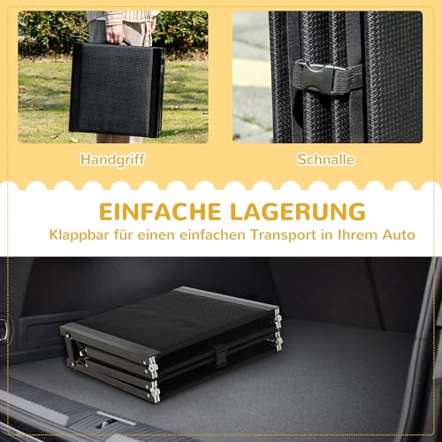 PawHut Hunderampe klappbar Hundetreppe Auto & SUV rutschfest Einstiegshilfe für Kofferraum, 158x43,5cm, Hundeautorampe für große Hunde bis 40 kg Schwarz