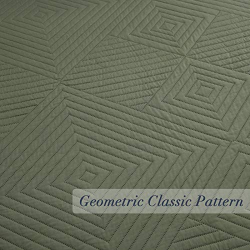 Sunstyle Home Full/Queen Size Quilt Olive Green 3 Pieces - Lightweight Summer Quilt Set Full/Queen - Soft Bedspread Coverlet Bedding Set For All Season(1 Quilt, 2 Pillow Shams) #TOP4