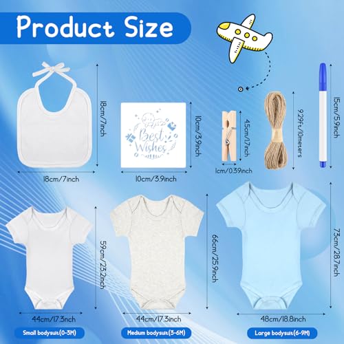 60/110/220 Pcs DIY Baby Bibs Bodysuit Set Baby Shower Game White Baby Bibs White Newborn Bodysuit for Baby Shower3