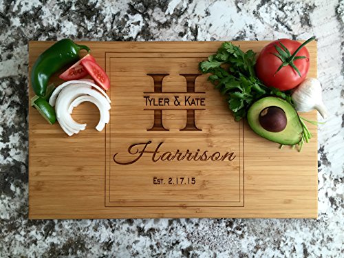 Personalized Wooden Cutting Board for Mom or Grandma 11 x 17 Single Tone Bamboo Harrison - Customized Gift For Couples on Wedding Bridal Shower Housewarming Anniversary  Mothers Day Gift