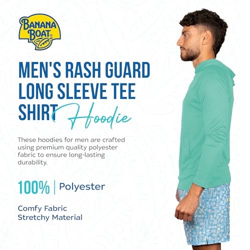 Banana Boat men's rash guard long sleeve tee shirt hoodie for men 100% polyester shirt | waterproof | UV protection UPF 50+ | Seafoam | XX Large