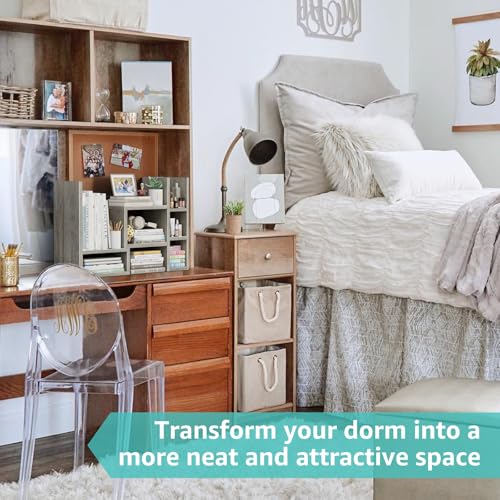Image of NUTIKAS Desk Shelves Desktop Organizer Shlef - Grey Office Organization for Top of Desk Organizers and Accessories Corner Bookshelf Table Top Shelving Small Hutch Decorations for Office