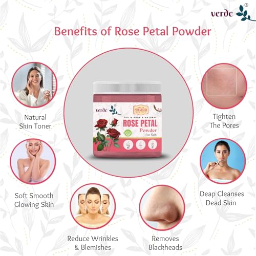 Image of 100% Pure & Natural Rose Petals Powder for Face /Hair /Lips - Glowing Skin & De-Tanning Facepack - All Skin Types - (100 GM)