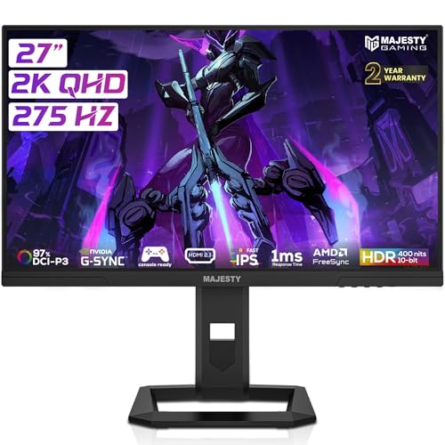 Majesty 27 QHD 2K Gaming Monitor | FAST IPS | 275Hz (Overclocking up to 275Hz) | 1ms | HDR400 | 100% sRGB | 10-Bit | G-sync & FreeSync | HDMI 2.1 | DP | VESA | Built-in Speakers | Flexible Stand