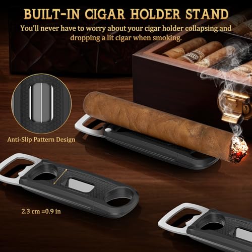 TISFA Cigar Cutter Set of 3, Cigar V Cutter Cigar Holder Bottle Opener 3 in 1, Stainless Steel Blade Cigar Clipper, Portable Cigar Cutter Guillotine Cigar Accessories Cuts Up to 60 Ring Gauge Cigars - Thumbnail 6
