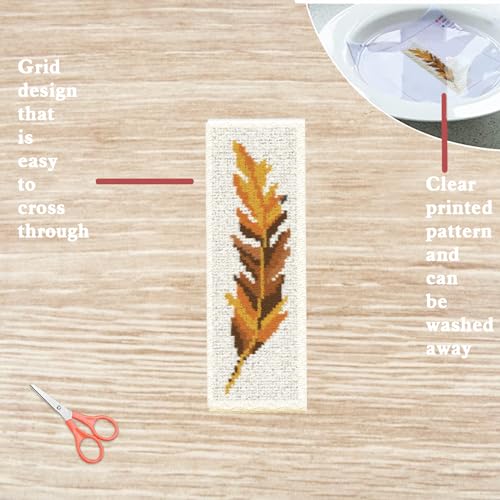 Image of FREEBLOSS 6 Set Bookmark Cross Stitch Kits Stitch Bookmark Cross Stitch Kits with Instructions Feather Pattern Punch Needle Kit for Beginners Bookmark Making Kit for Gift
