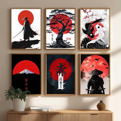 Image of HOTHOUSE Samurai Theme Posters with Frame | Samurai Characters Poster with Frames | Aesthetic Japanese Art Framed Poster for Bedroom Living Room Gaming Room Wall Decor Set Of 6 (13X17 inch)