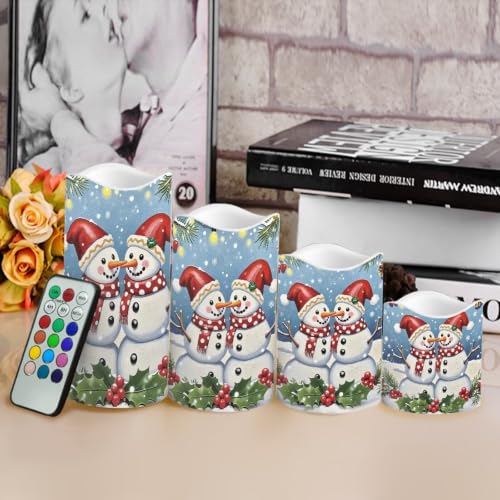 Image of Christmas Flameless Battery Operated Lamp with Remote | LED Flickering, Battery Operated, Color Changing Electric Pillar Candles for Living Room, Christmas Home Decor, 4 Pack