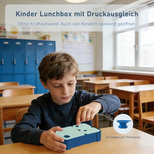 Swkien Brotdose Kinder mit Fächern, Auslaufsichere Lunchbox Bento Box Kinder, 1100ml 3 in 1 Jausenbox mit Fächern… – Ansicht 4