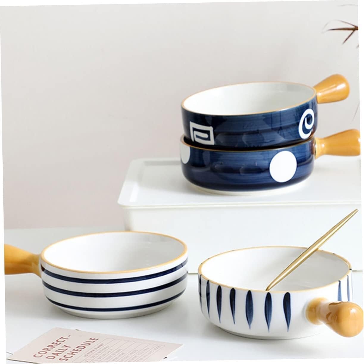 Ceramiczna miska do pieczenia z uchwytem, garnek do zupy, salaterka, japoński pojemnik na owoce do dekoracji, ceramiczna miska na ryż, wszechstronne naczynia kuchenne, trwałe i stylowe