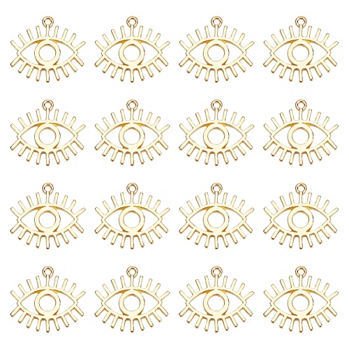 SUNNYCLUE 1 Box 50Pcs Evil Eye Charms Evil Eye Metal Charm Hollow Gold Evil Eyes Charms Lucky Charms for jewellery Making Charm Women Adults DIY Necklace Earrings Bracelet Keychain Crafts Supplies