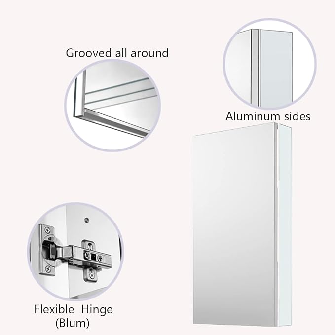 Armario de Medicina Sunrosa de Aluminio, 18" x 27.5", para Empotrar o Montar en Superficie miniatura 8