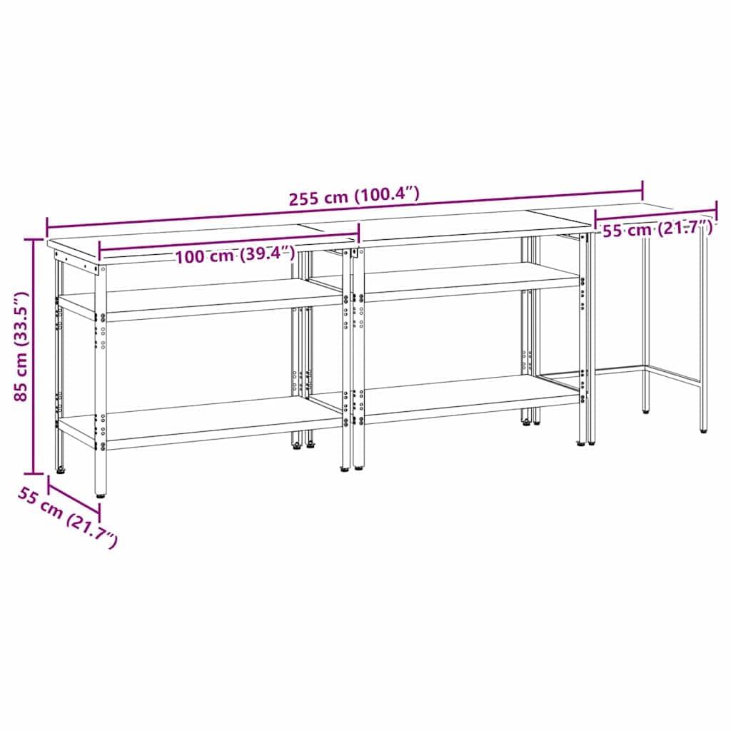 vidaXL Conjunto de Banco de Trabajo de 3 Piezas en Acero Gris, con Altura Ajustable y Mucho Espacio para almacenar. Ideal para talleres, oficinas en casa, Bancos de Trabajo Interiores, organización