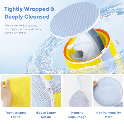 Image of Teletrogy Shoe Washing Machine Bag, Laundry Shoe Bag for Washer & Dryer, Shoe Bag for Washing Machine Hands-free Plush Fibers Shoe Cleaning Bag Reusable for Sneakers Tennis Shoes, Yellow 2Pcs