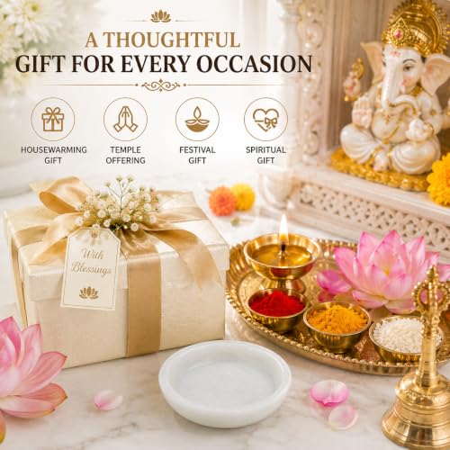 Image of Salvus APP SOLUTIONS Elegant White Marble Round Plate - Spiritual Offering and Decor (White 3 Inch)
