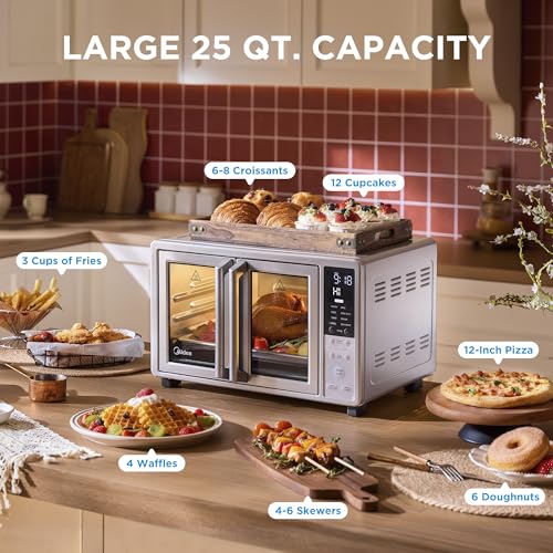 Image of Midea Flexify Slim 8-in-1 French Door Toaster Oven Air Fryer Combo, Compact Countertop Oven with Infrared SpeedHeat, 25 Quart Capacity, Stainless Steel