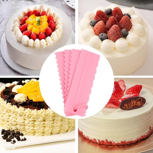 Image of Jamboree!!! 4PCS Cake Scraper Set, Cake Edge Scraper Cutters, Cake Scraper Comb Cream Scraper Tool for Cake Cream Baking (Pink)