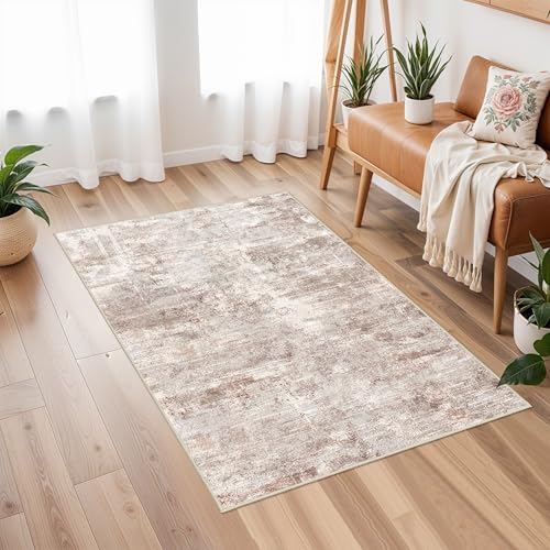 2x3 Rug Ultra Soft Abstract Rug - Area Rug Stain Resistant for Living Room Non Slip Indoor Entryway Rubber Backing Carpet Bedroom Kitchen Distressed Floor Decor Mat Machine Washable 2X3 Brown