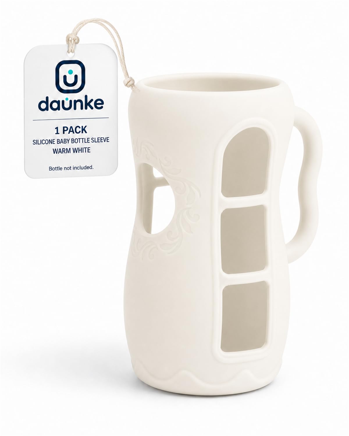 daunke Silicone Baby Bottle Sleeve for Philips Avent 8oz Glass Bottles, White Protective Bottle Cover with Easy-Grip Handles, Level View Windows & Thickened Base, 1 Pack, Bottle Not Included