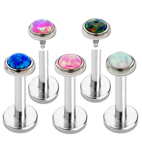 16 Gauge 5/16 Tiny Opal Flower Stainless Steel Labret Cartilage Helix Tragus Earrings Piercing