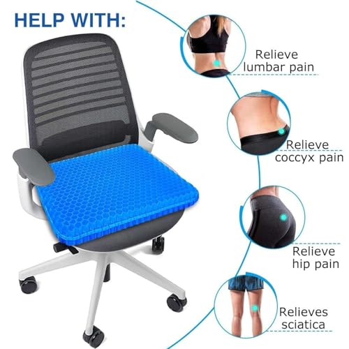 Image of Gel Seat Cushion, Double Layer Gel Cushion with Non-Slip Cover, Cool Egg Chair Sea for Pressure Relief, Breathable Honeycomb for Office Chair Wheelchair Car Seat