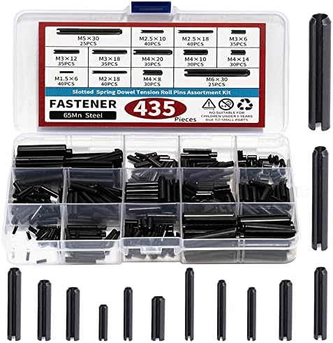 435Pcs Roll Pin Assortment Set - Slotted Spring Pin - Spring Dowel Tension Roll Pins - M1.5 M2 M2.5 M3 M4 M5 M6 13Types Split Expansion Spring Steel Pin Assortment Kit
