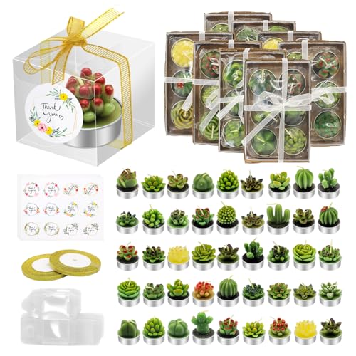 48 Pcs Succulent Candles Party Favors Mini Cactus Tealight Candles Bulk