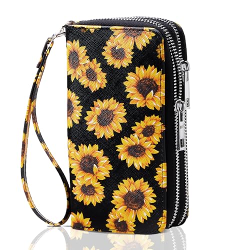 Image of Cellphone Wallet for Women Dual Zipper Long Purse with Removable Wristlet