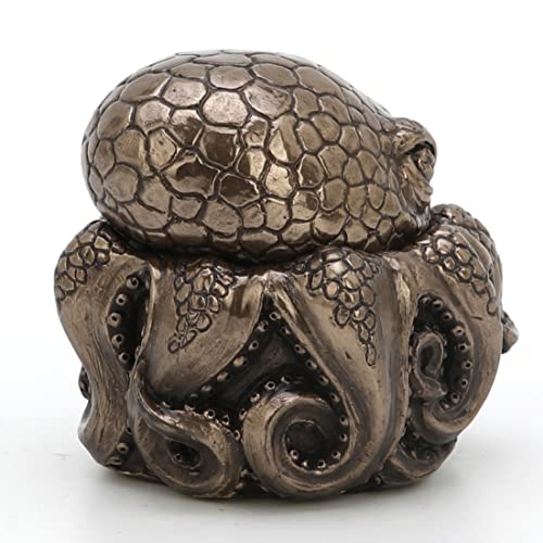 Caja mini escultórica pulpo en resina bronce miniatura 4