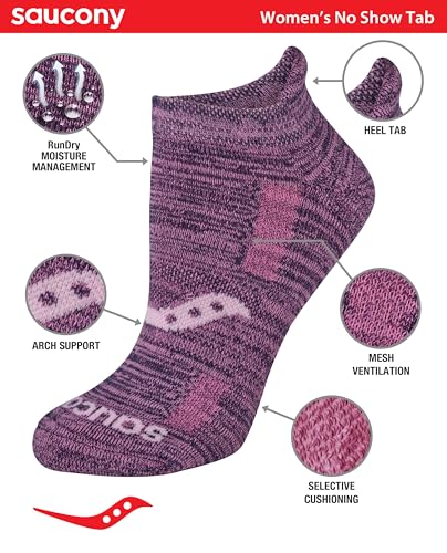 Image of Saucony Women's RunDry Performance Heel Tab Athletic Socks, Available in S-L (8, 16, 24 Pairs)